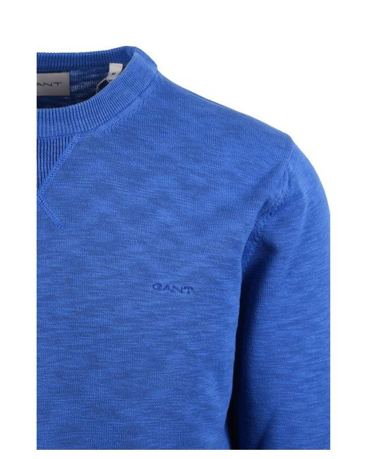 Gant Blue Cotton Flamme C-Neck Knitwear Rich for men