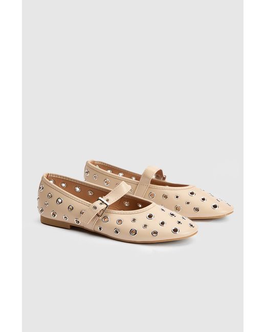 Faith Natural Sammie Faux Leather Eyelet Mary Jane Ballerinas