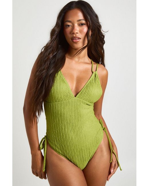 Boohoo Green Textured Back Cut Out Swimsuit