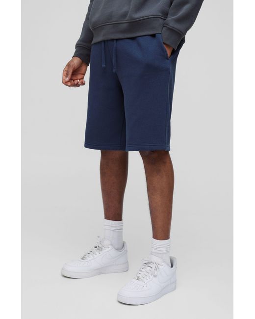 BoohooMAN Blue Tall Loose Fit Mid Length Basic Shorts for men