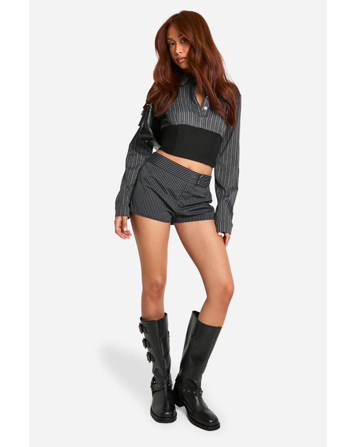 Boohoo Black Tailored Pinstripe Micro Shorts