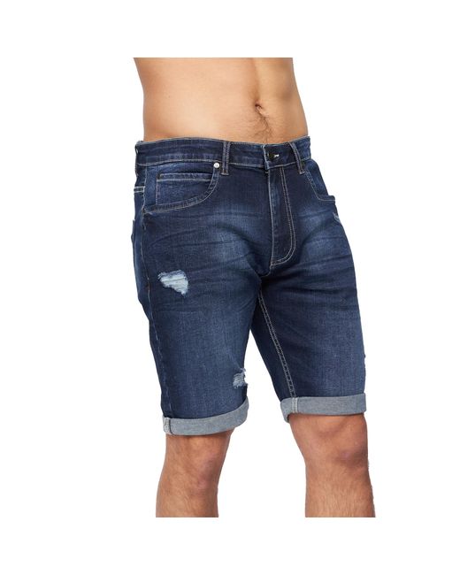 Crosshatch Riptrey Abraised Denim Shorts (donkere Wasbeurt) in het Blue voor heren