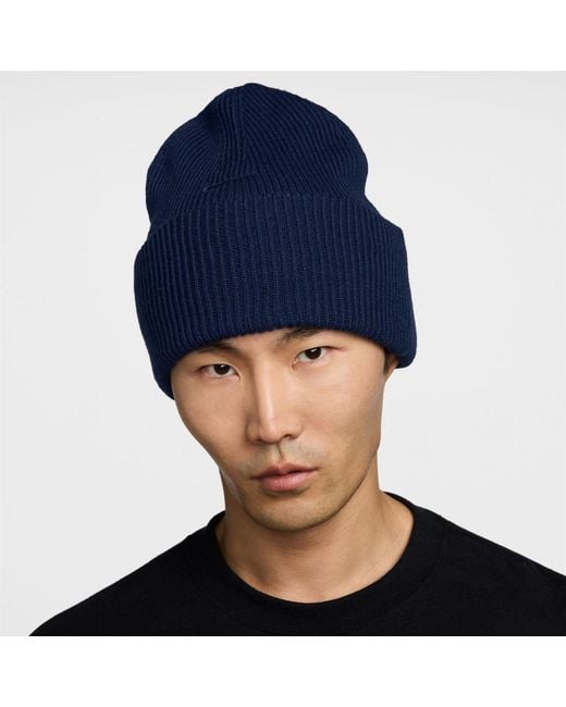 Nike Blue Accessories Peak Soft Feel Ribbed Adjustable Cuff Beanie for men