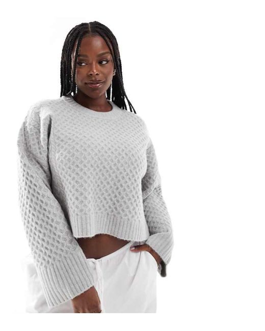 ASOS Gray Design Crew Neck Cable Jumper With Wide Cuff