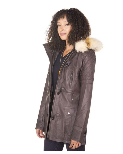Infinity Leather Purple Quilted Parka Jacket-Brussels