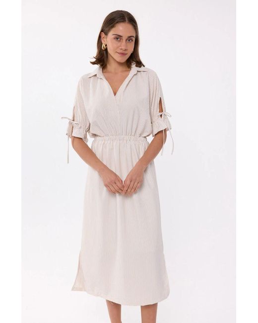 Hiccup Natural Short Sleeve Midi Dress With Elastic Waist