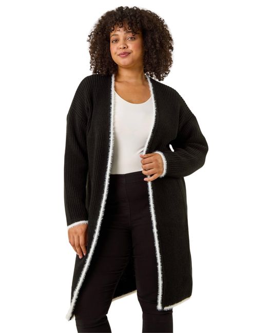 Roman Black Curve Longline Knit Cardigan