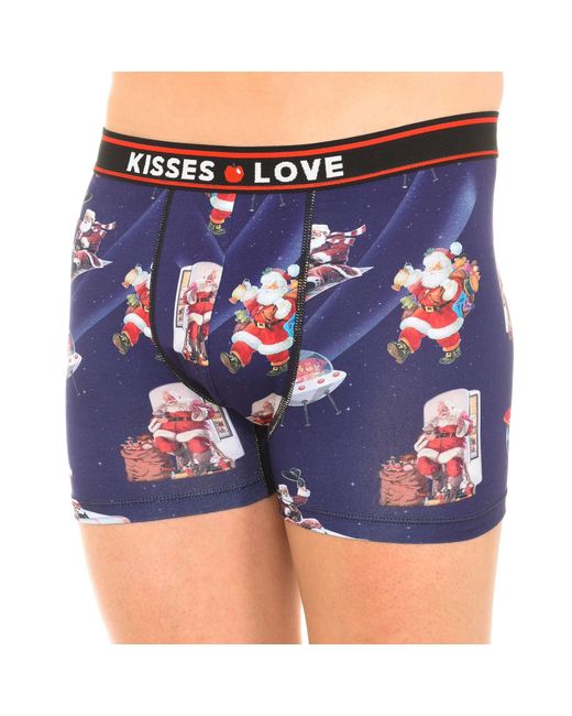 Kisses&Love Blue Breathable Fabric Boxer Christmas Model Kl10003 for men