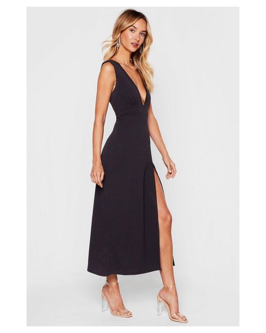 Nasty Gal Blue Plunging V-Neckline Split Midi Dress