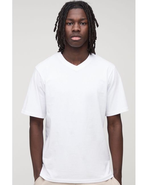 BoohooMAN White Regular Fit Basic V Neck T-shirt for men