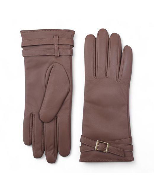 Infinity Leather Brown Italian Soft Wool Lining Winter Buckle Driving Gloves