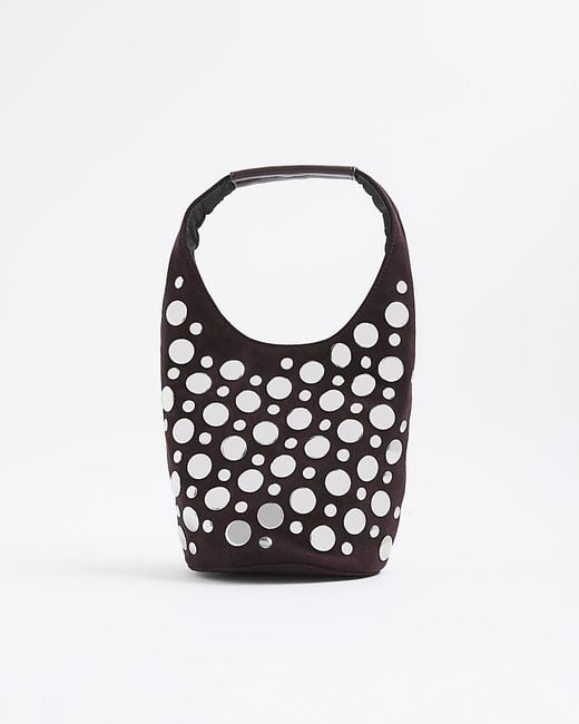 River Island Black Bucket Shoulder Bag Faux Suede Studded