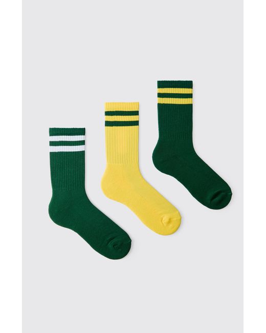 BoohooMAN Green 3 Pack Striped Socks for men