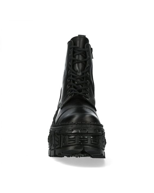 New Rock Black Goth Leather Boots-Wall083C-S5