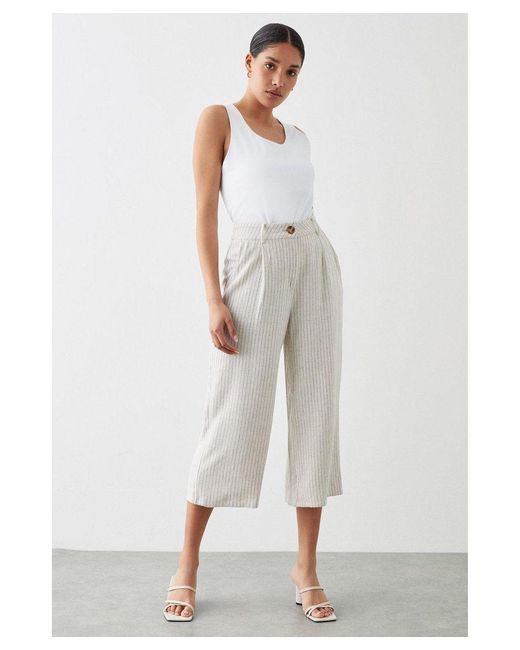 Dorothy Perkins White Striped Linen Blend Culotte Trousers
