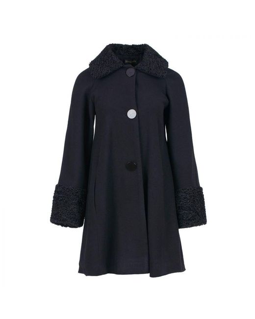 Conquista Blue Wool Button Coat With Cuff And Collar Detail