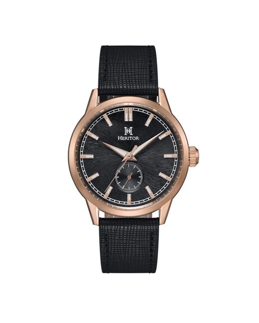 Heritor Black Argento Leather-Band Watch for men