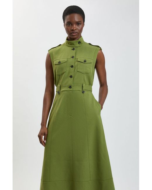 Karen Millen Green Petite Herringbone Texture Utility Dress