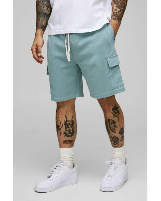 BoohooMAN Blue Relaxed Fit Interlock Cargo Shorts for men