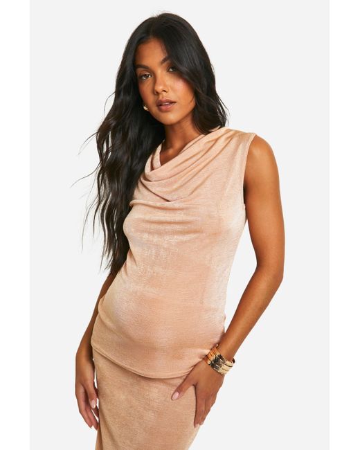 Boohoo Natural Maternity Slinky Cowl Neck Sleeveless Top