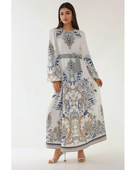 Hiccup Gray Printed Long Sleeve Viscose Maxi Dress