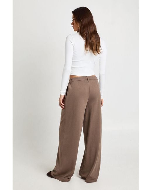 Boohoo Brown Interlock Front Pleat Wide Leg Jogger