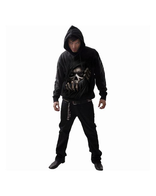 Spiral Black Adult Grim Ripper Back & Sleeve Print Pull Over Hoodie Cotton