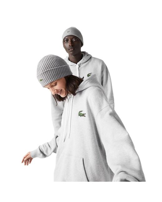 Lacoste Gray Crocodile Print Hooded Relaxed Fit Sweatshirt for men