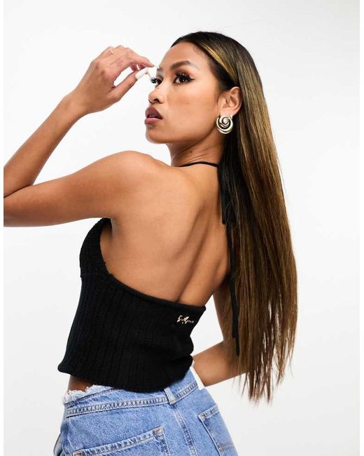 Sixth June Black Thick Knitted Halterneck Crop Top