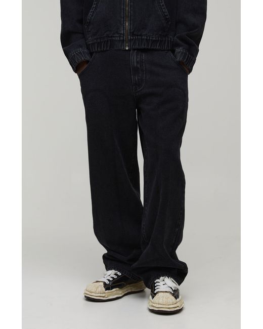 BoohooMAN Black Vintage Wash Western Detail Relaxed Jeans for men