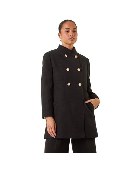 Roman Black Petite Military Buttoned Coat