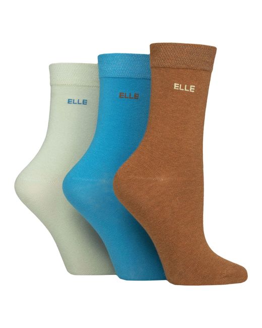 Elle Blue 3 Pack Ladies Plain Cotton Socks