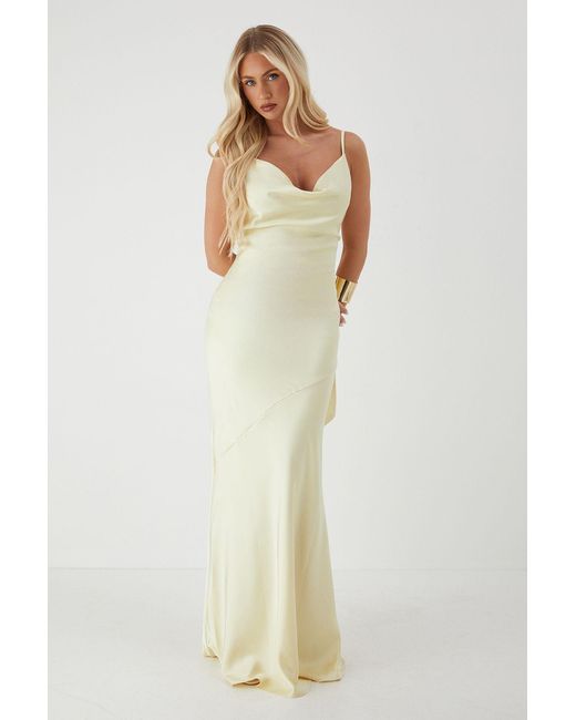 MissPap White Premium Satin Bow Back Bias Cut Bridesmaid Dress
