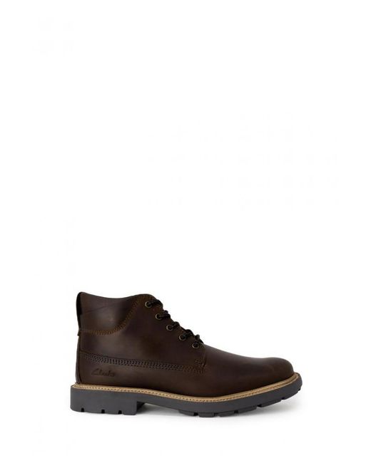 Clarks Brown Lace-Up Leather Ankle Boots for men