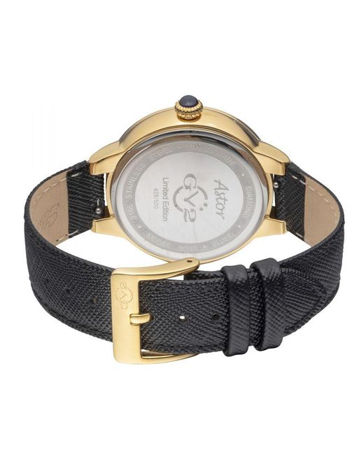 Gv2 Black Astor Swiss Quartz Diamond Dial Calfskin Leather Watch