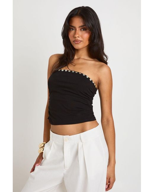 Boohoo Black Pearlised Button Bandeau Top