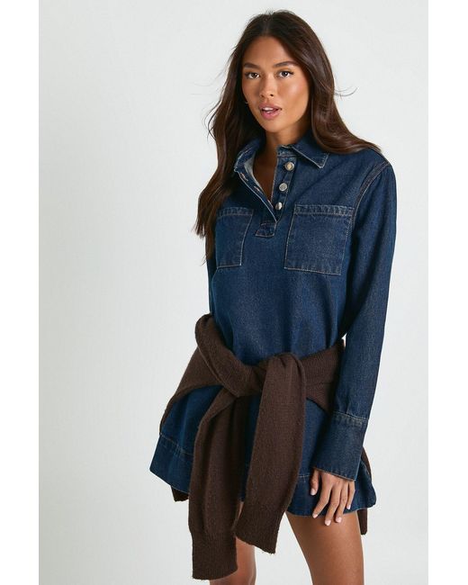 Boohoo Blue Long Sleeve Denim Dress
