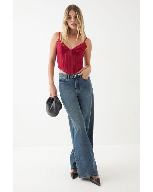 MissPap Red Pinstripe Boned Corset Bustier Top