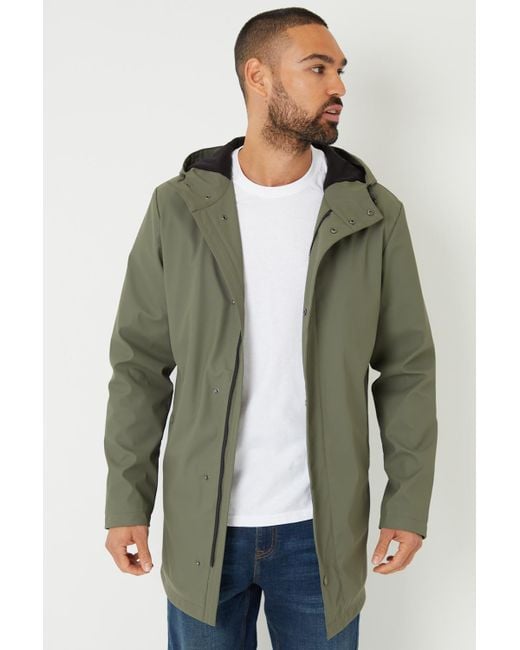 Threadbare Green Microfleece Lined Longline Showerproof Hooded Raincoat for men