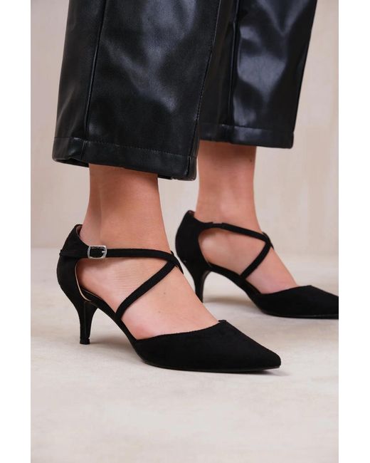 Where's That From Black Wheres 'Kennedi' Wide Fit Low Kitten Heel With Crossover Strap