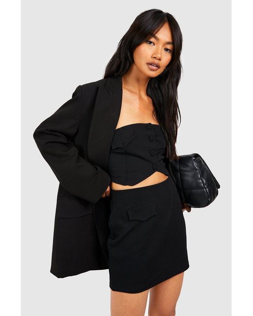 Boohoo Black Jersey Crepe Bandeau & Wrap Mini Skirt