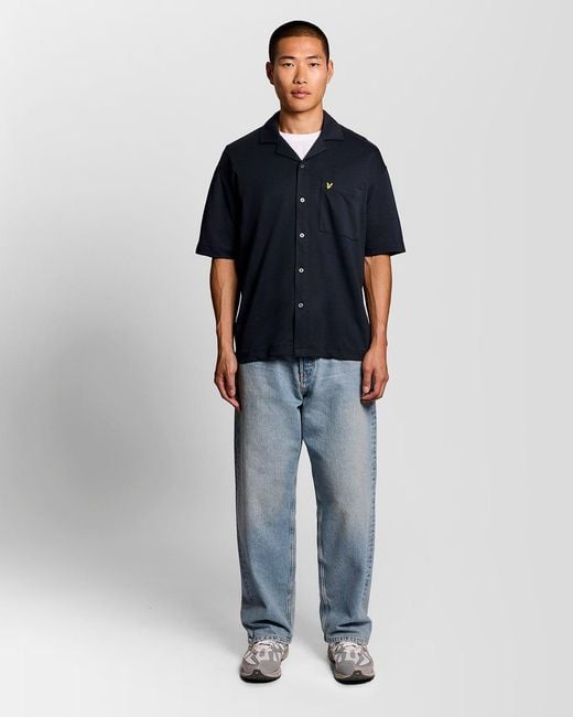 Lyle & Scott Black Short Sleeve Revere Collar Shirt for men