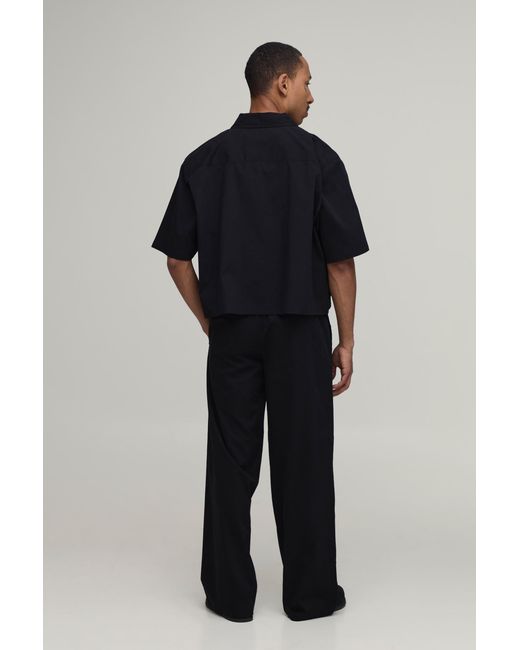 BoohooMAN Blue Cropped Boxy Oversized Shirt & Baggy Trouser Set for men