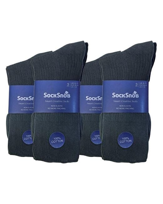 Sock Snob Blue 12 Pair Multipack 100% Cotton Diabetic Friendly Socks for men