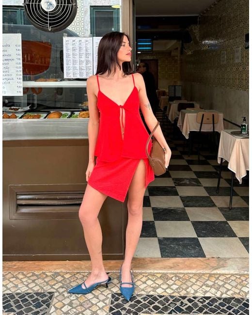 Labelrail Red X Barbara Ines Waffle Wrap Mini Skirt