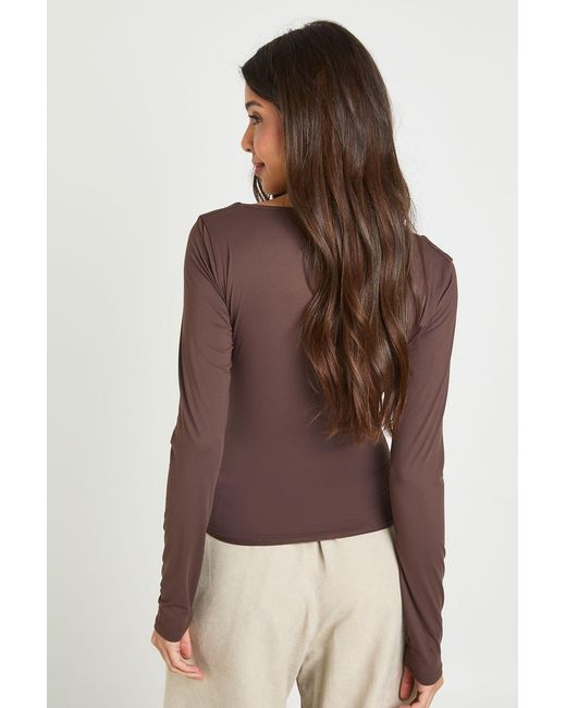 Boohoo Brown Tall Second Skin Square Neck Long Sleeve Top