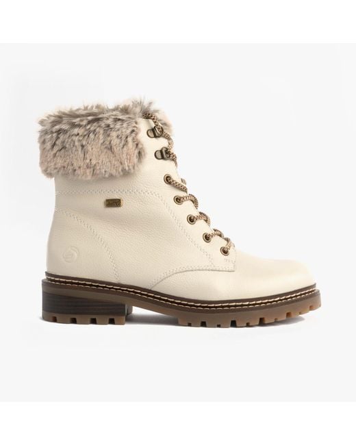 Remonte Natural D0B74-80 Faux Fur Collar Side Zip Boots Leather
