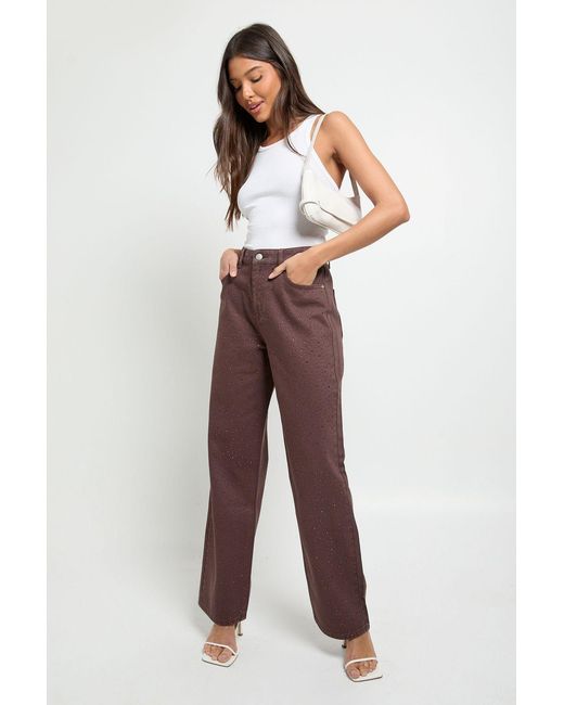 Boohoo White Embellished High Waist Wide Leg Jean