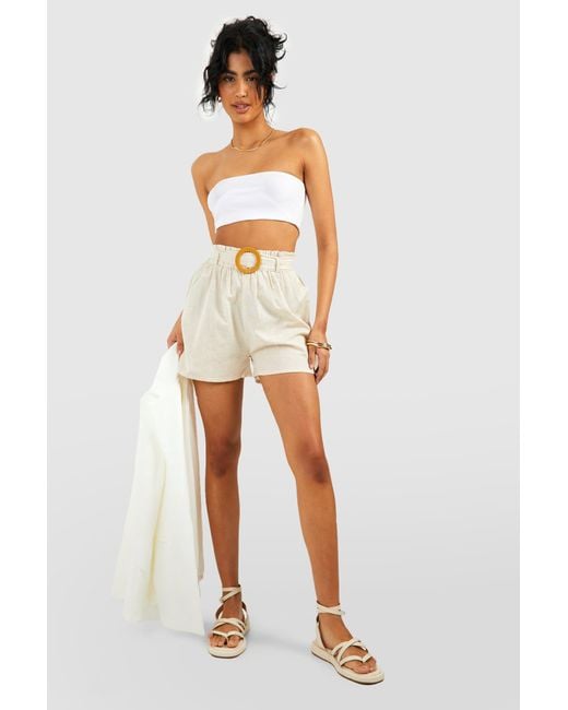 Boohoo White Tall Rattan Buckle Linen Look Tailored Shorts