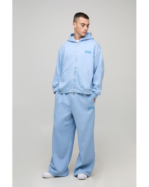 BoohooMAN Blue Oversized Boxy Hooded Zip Through Wide Leg Tracksuit for men